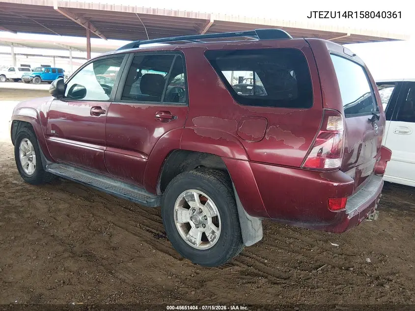 2005 Toyota 4Runner Sr5 V6 VIN: JTEZU14R158040361 Lot: 45651404