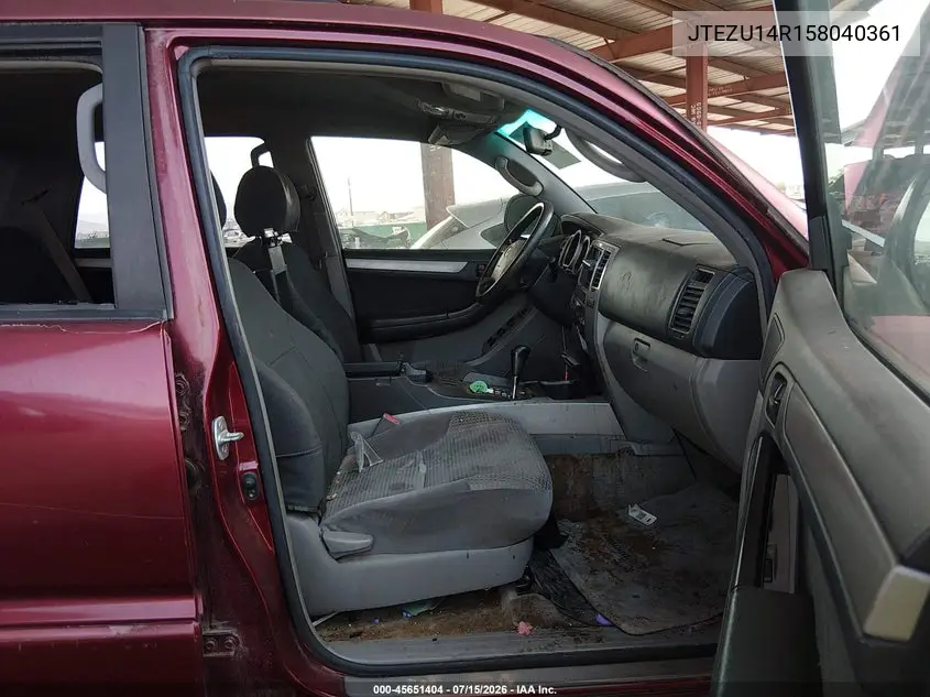 2005 Toyota 4Runner Sr5 V6 VIN: JTEZU14R158040361 Lot: 45651404