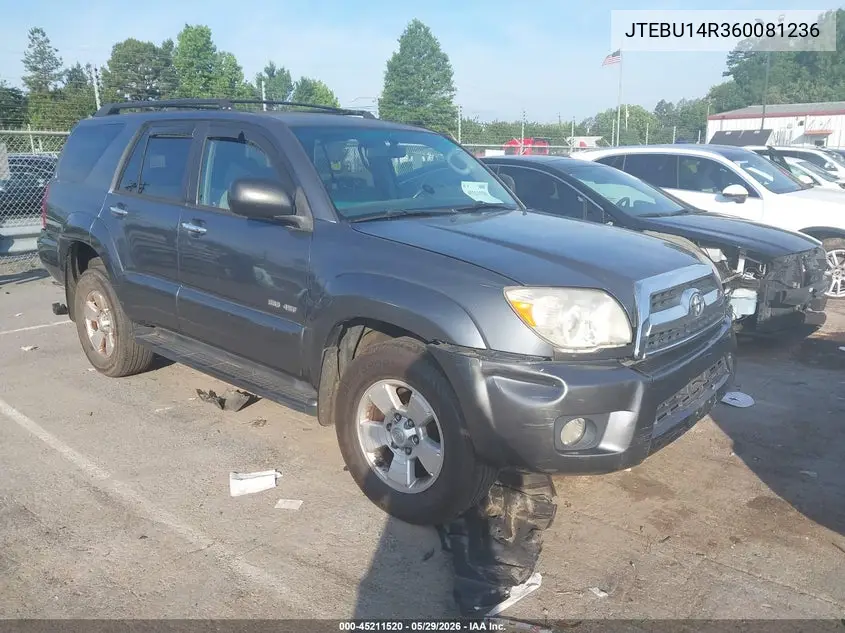 2006 Toyota 4Runner Sr5 V6 VIN: JTEBU14R360081236 Lot: 45211520