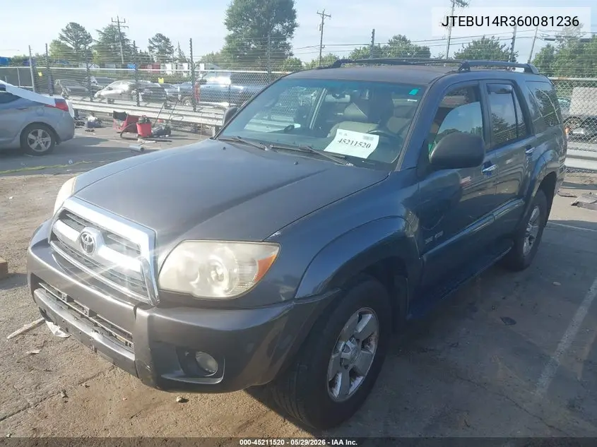 2006 Toyota 4Runner Sr5 V6 VIN: JTEBU14R360081236 Lot: 45211520