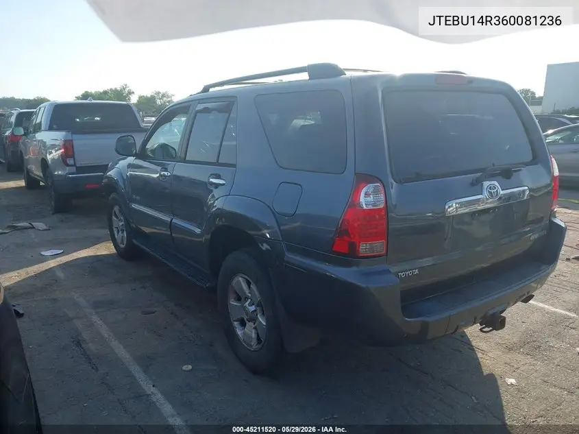 2006 Toyota 4Runner Sr5 V6 VIN: JTEBU14R360081236 Lot: 45211520