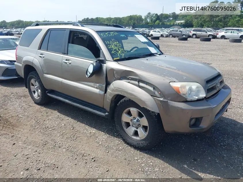 2006 Toyota 4Runner Sr5 VIN: JTEBU14R760095026 Lot: 45352587