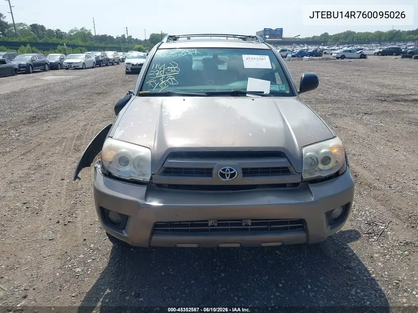 2006 Toyota 4Runner Sr5 VIN: JTEBU14R760095026 Lot: 45352587
