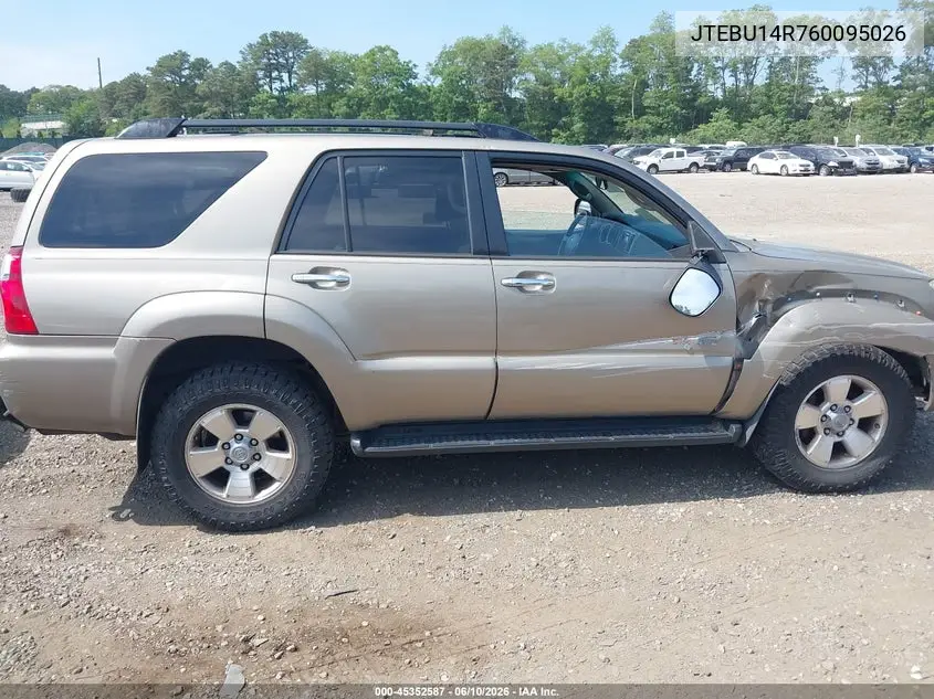 2006 Toyota 4Runner Sr5 VIN: JTEBU14R760095026 Lot: 45352587
