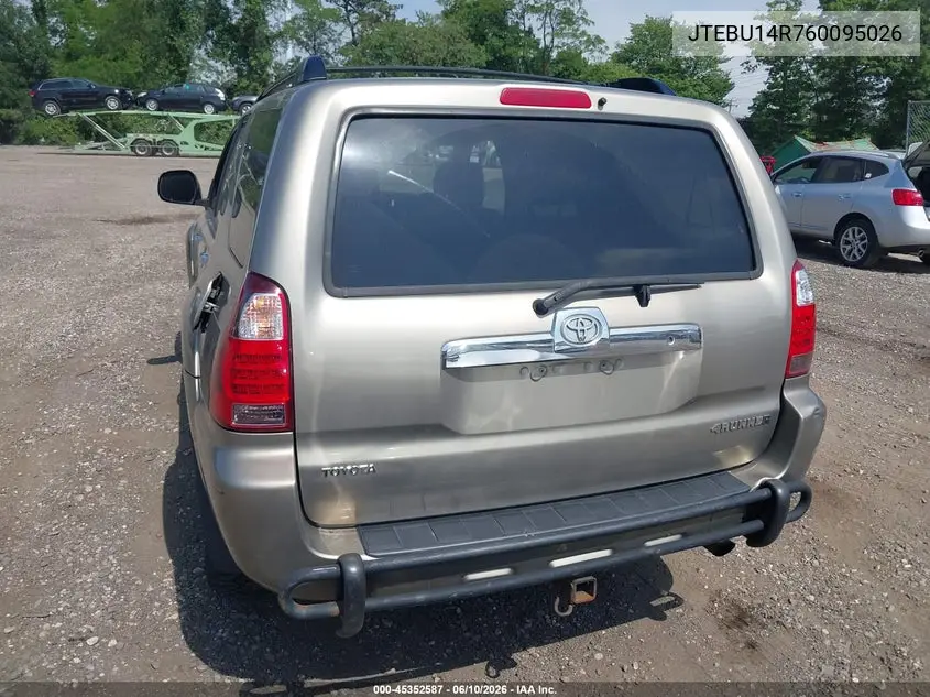 2006 Toyota 4Runner Sr5 VIN: JTEBU14R760095026 Lot: 45352587