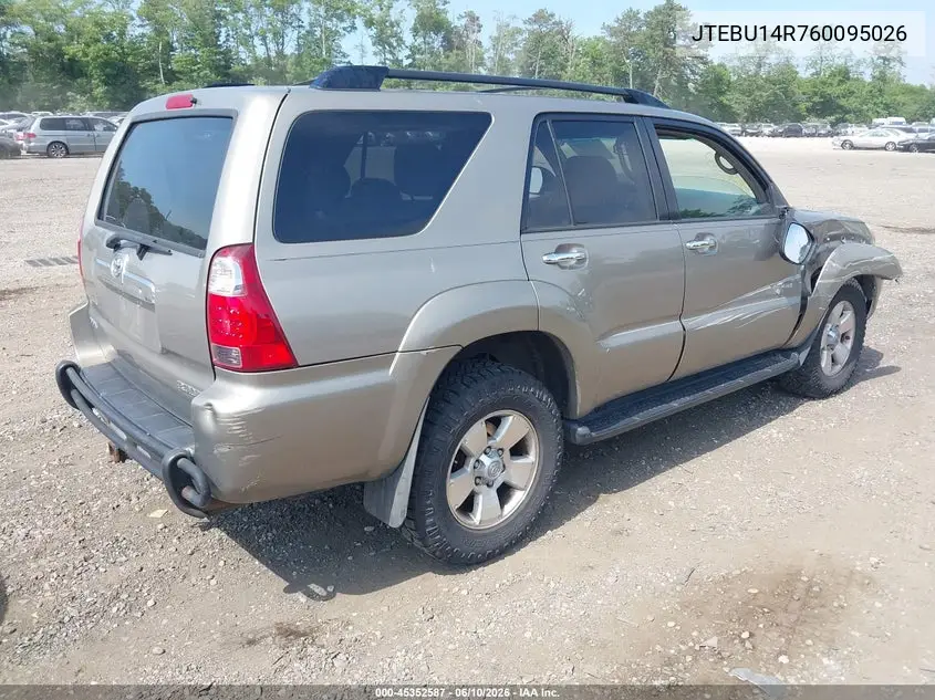 2006 Toyota 4Runner Sr5 VIN: JTEBU14R760095026 Lot: 45352587