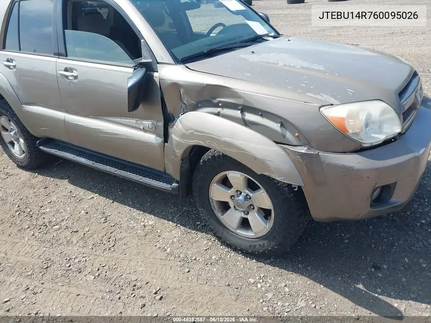 2006 Toyota 4Runner Sr5 VIN: JTEBU14R760095026 Lot: 45352587
