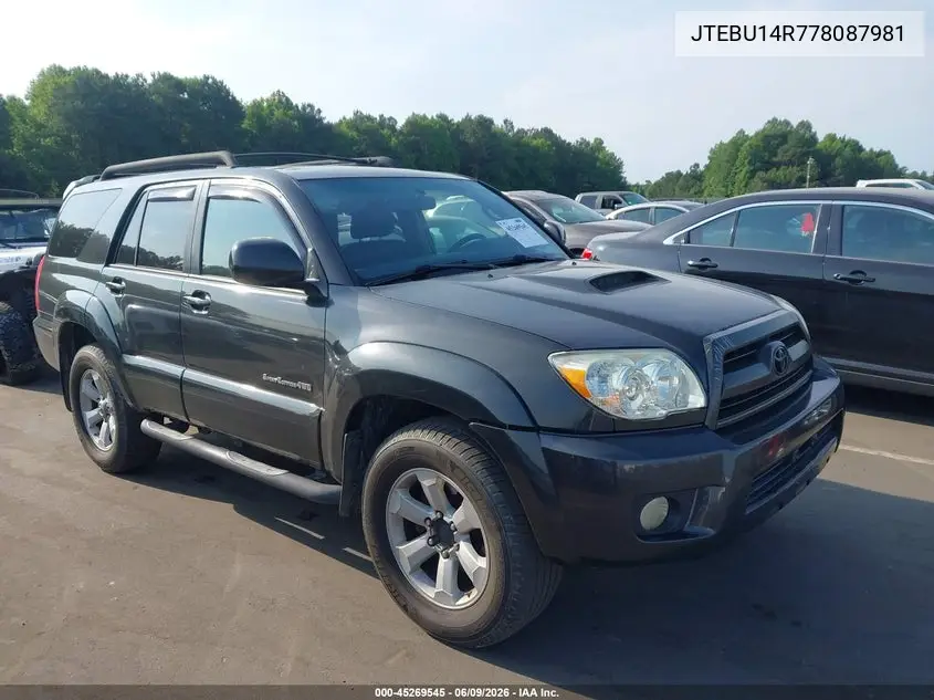 2007 Toyota 4Runner Sport V6 VIN: JTEBU14R778087981 Lot: 45269545