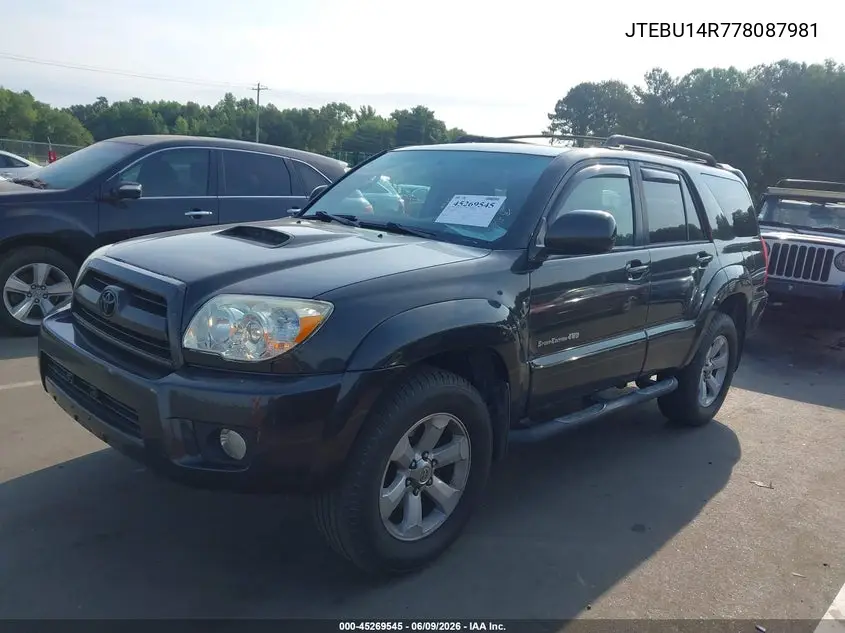 2007 Toyota 4Runner Sport V6 VIN: JTEBU14R778087981 Lot: 45269545