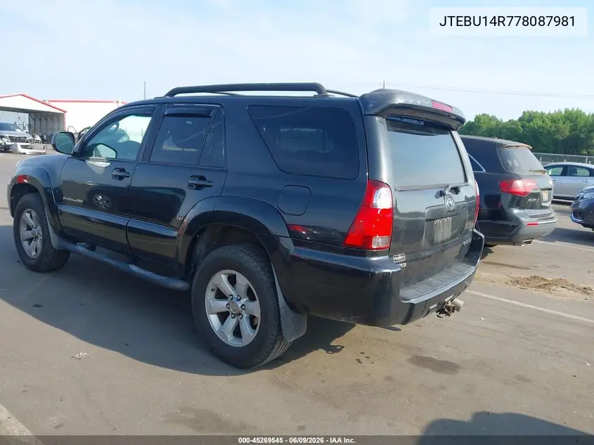 2007 Toyota 4Runner Sport V6 VIN: JTEBU14R778087981 Lot: 45269545