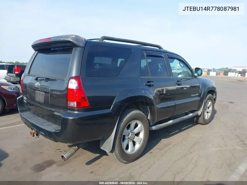 2007 Toyota 4Runner Sport V6 VIN: JTEBU14R778087981 Lot: 45269545