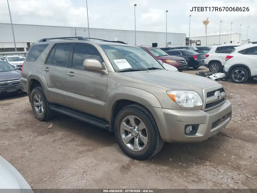 2007 Toyota 4Runner Limited VIN: JTEBT17R670068626 Lot: 45635430