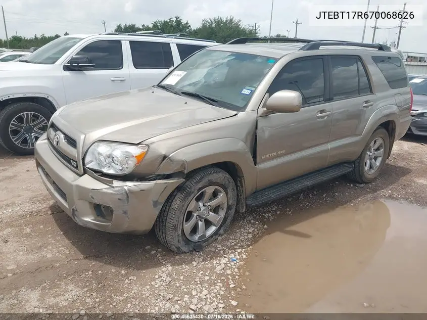2007 Toyota 4Runner Limited VIN: JTEBT17R670068626 Lot: 45635430