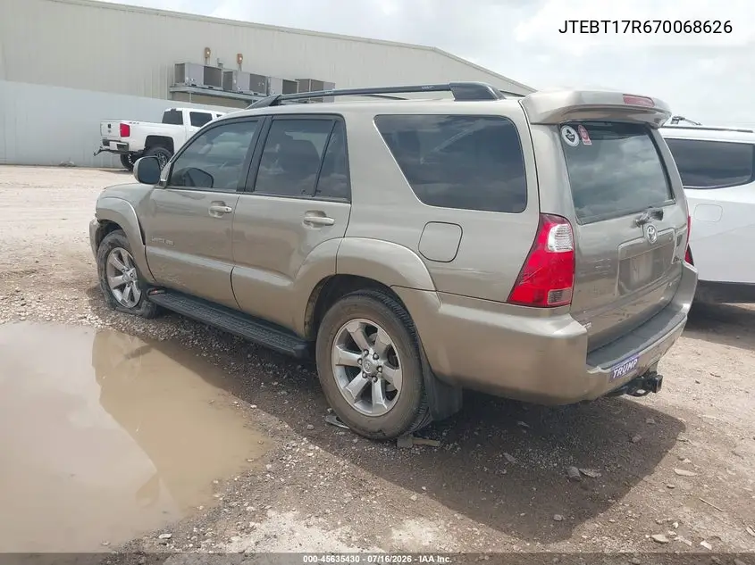 2007 Toyota 4Runner Limited VIN: JTEBT17R670068626 Lot: 45635430