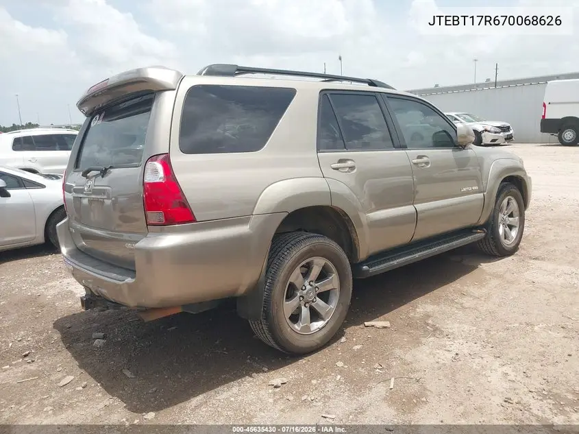 2007 Toyota 4Runner Limited VIN: JTEBT17R670068626 Lot: 45635430