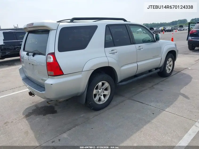 2007 Toyota 4Runner Sr5 Sport VIN: JTEBU14R670124338 Lot: 45679912
