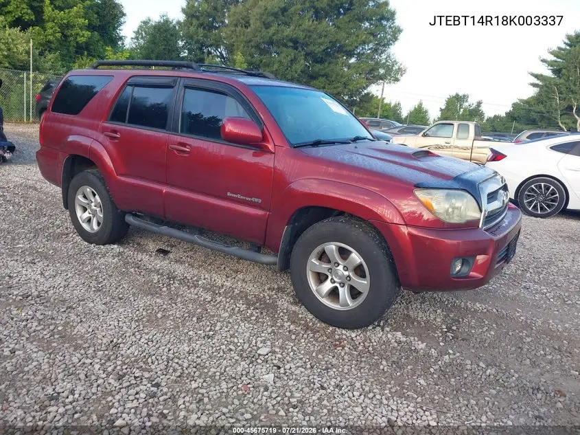 2008 Toyota 4Runner Sport V8 VIN: JTEBT14R18K003337 Lot: 45675719