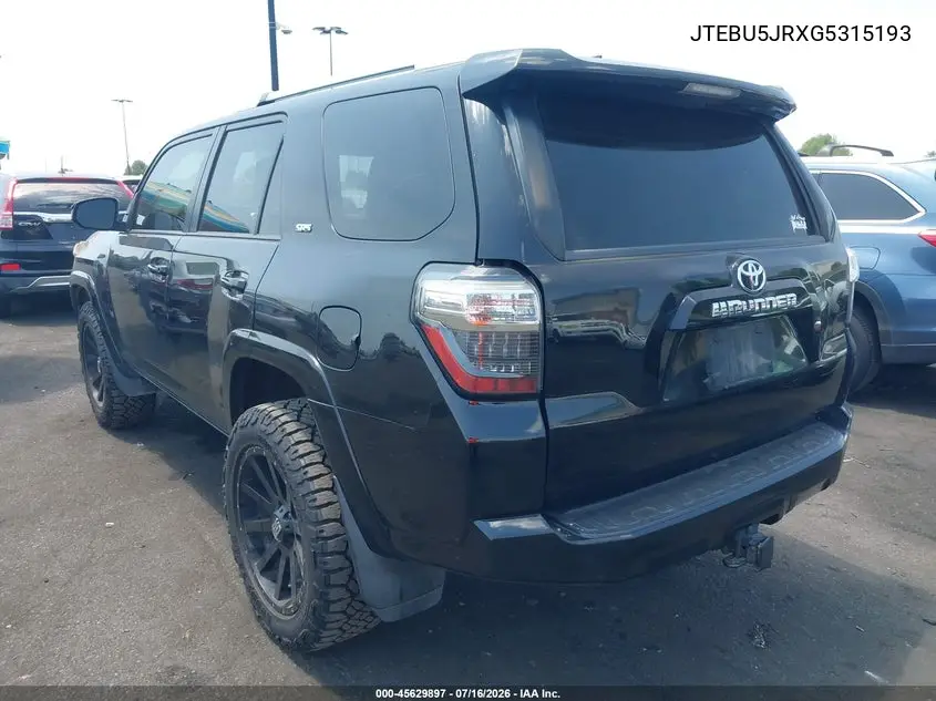 2016 Toyota 4Runner Sr5 VIN: JTEBU5JRXG5315193 Lot: 45629897