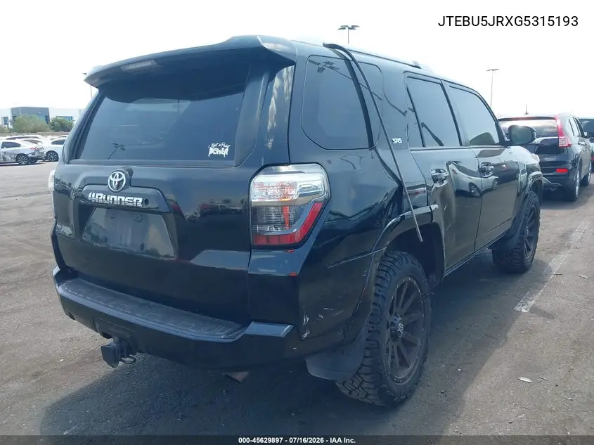 2016 Toyota 4Runner Sr5 VIN: JTEBU5JRXG5315193 Lot: 45629897