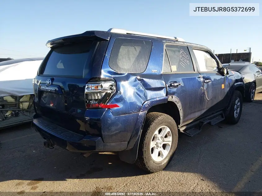 2016 Toyota 4Runner Sr5 VIN: JTEBU5JR8G5372699 Lot: 45632892