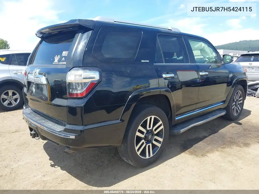 2017 Toyota 4Runner Limited VIN: JTEBU5JR7H5424115 Lot: 45450775