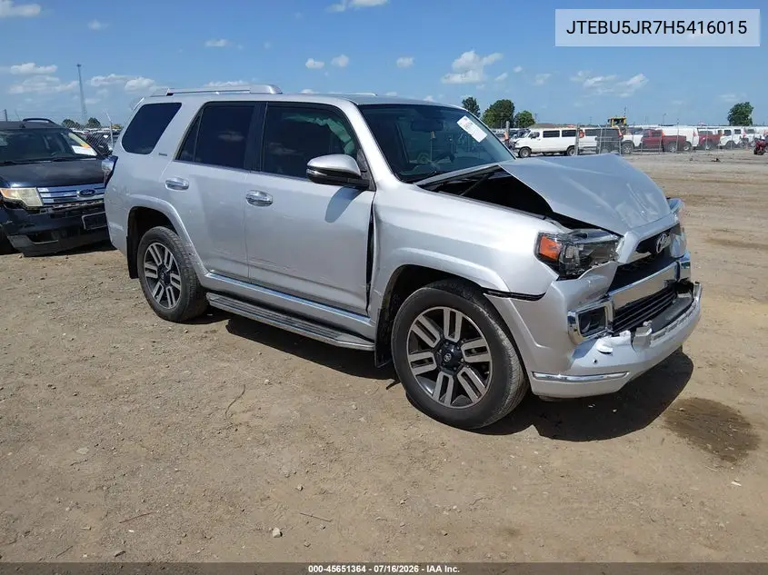 2017 Toyota 4Runner Limited VIN: JTEBU5JR7H5416015 Lot: 45651364