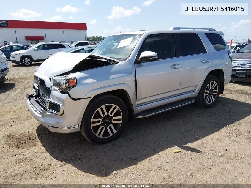 2017 Toyota 4Runner Limited VIN: JTEBU5JR7H5416015 Lot: 45651364