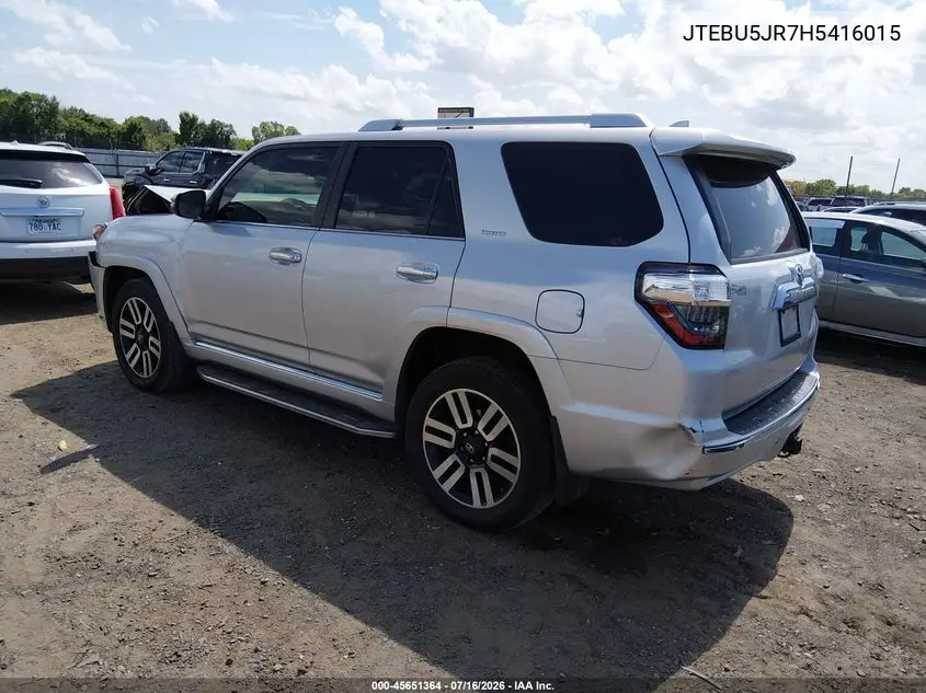 2017 Toyota 4Runner Limited VIN: JTEBU5JR7H5416015 Lot: 45651364