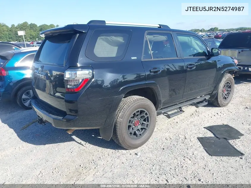 2022 Toyota 4Runner Sr5 VIN: JTEEU5JR2N5274987 Lot: 45672156
