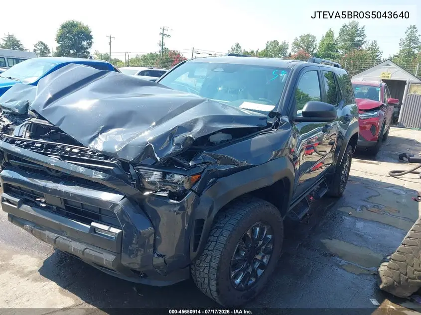 2025 Toyota 4Runner Sr5 VIN: JTEVA5BR0S5043640 Lot: 45650914