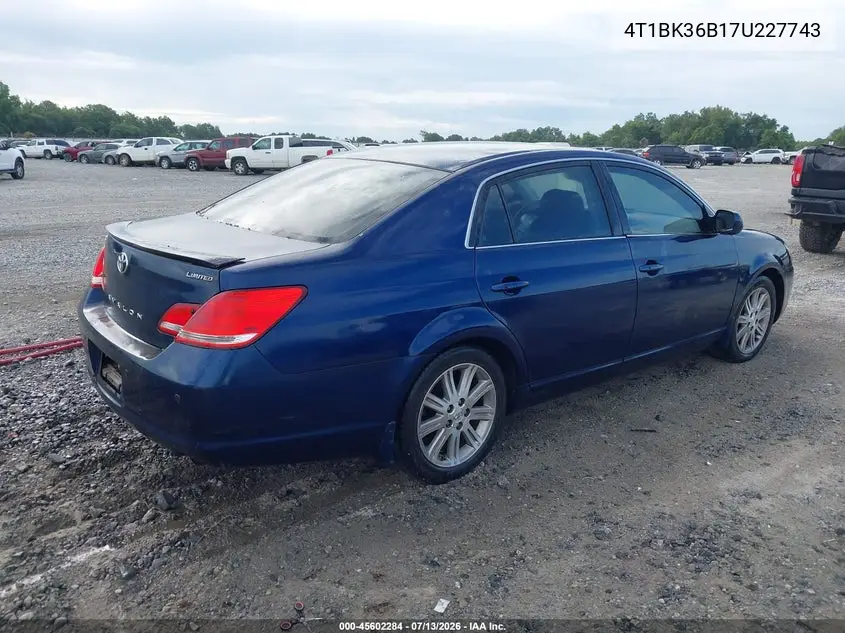 2007 Toyota Avalon Limited VIN: 4T1BK36B17U227743 Lot: 45602284