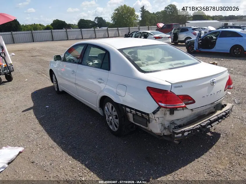 2008 Toyota Avalon Xl/Xls/Touring/Limited VIN: 4T1BK36B78U302026 Lot: 45592407