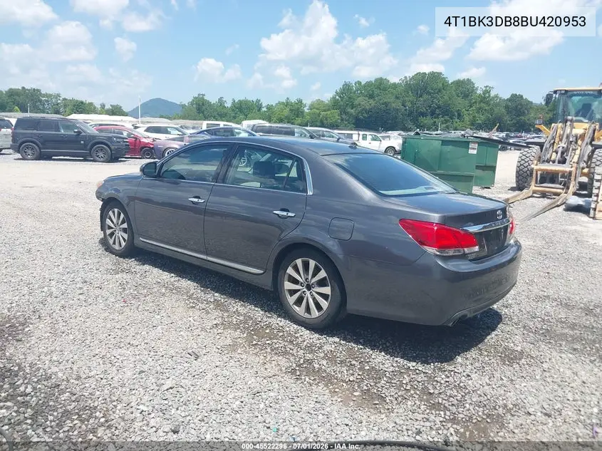 2011 Toyota Avalon Limited VIN: 4T1BK3DB8BU420953 Lot: 45522296