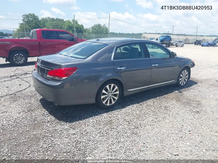2011 Toyota Avalon Limited VIN: 4T1BK3DB8BU420953 Lot: 45522296