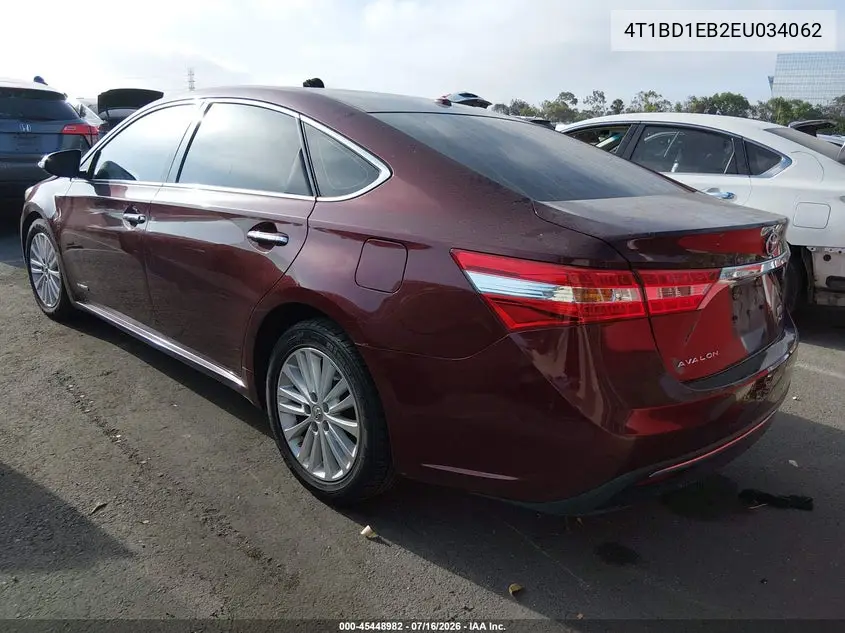 2014 Toyota Avalon Hybrid Xle Touring VIN: 4T1BD1EB2EU034062 Lot: 45448982
