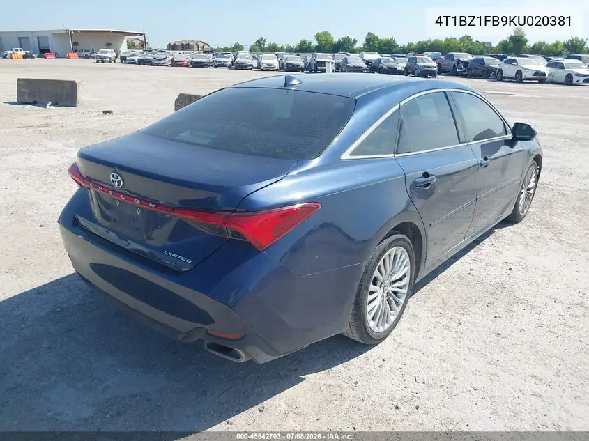 2019 Toyota Avalon Limited VIN: 4T1BZ1FB9KU020381 Lot: 45542703