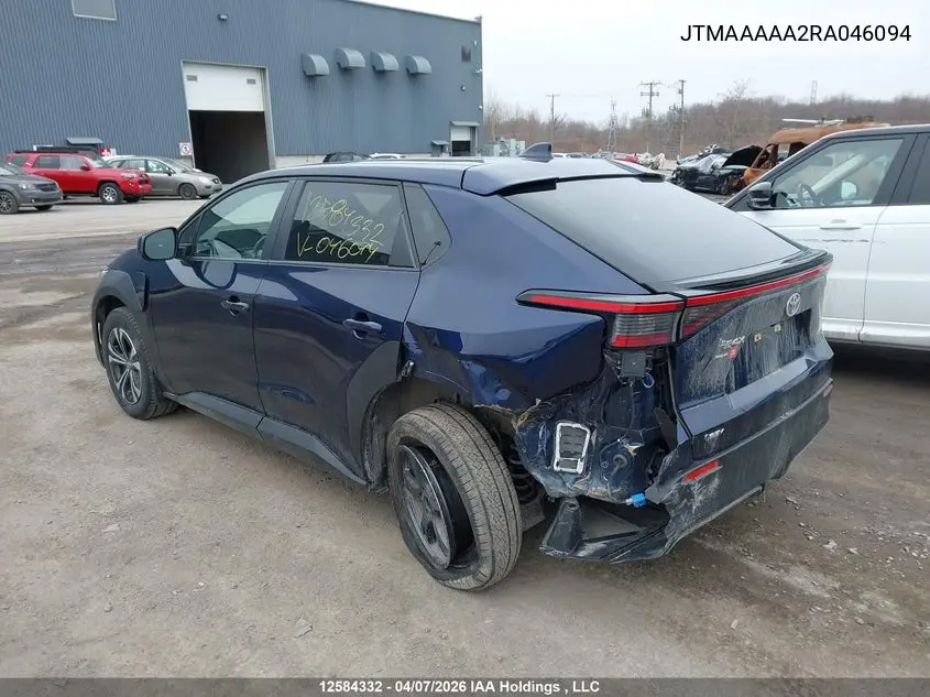 2024 Toyota Bz4X Le VIN: JTMAAAAA2RA046094 Lot: 12584332