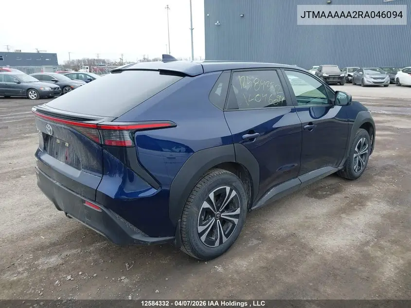 2024 Toyota Bz4X Le VIN: JTMAAAAA2RA046094 Lot: 12584332