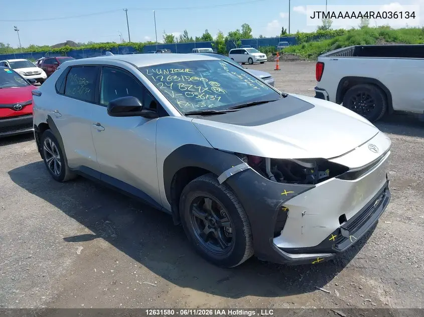 2024 Toyota Bz4X Le VIN: JTMAAAAA4RA036134 Lot: 12631580