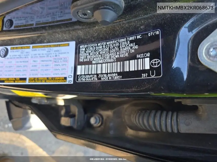 2019 Toyota C-Hr Le VIN: NMTKHMBX2KR068673 Lot: 45681504