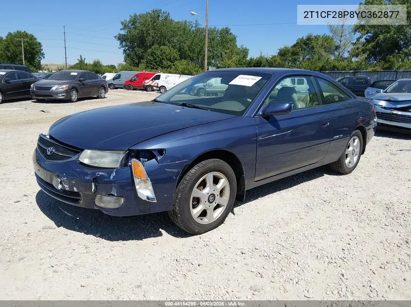 2000 Toyota Camry Solara Sle V6 VIN: 2T1CF28P8YC362877 Lot: 45154299