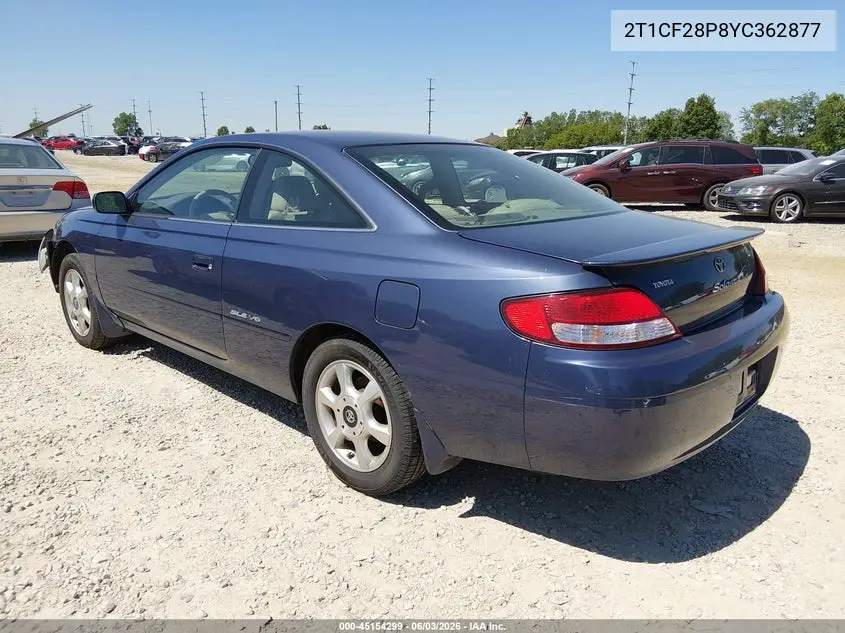 2000 Toyota Camry Solara Sle V6 VIN: 2T1CF28P8YC362877 Lot: 45154299