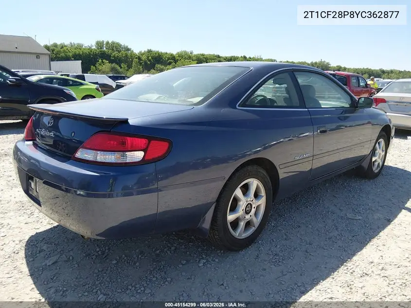 2000 Toyota Camry Solara Sle V6 VIN: 2T1CF28P8YC362877 Lot: 45154299