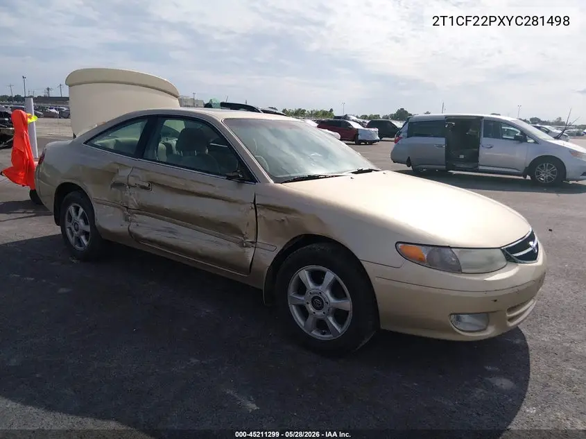 2000 Toyota Camry Solara Se V6 VIN: 2T1CF22PXYC281498 Lot: 45211299