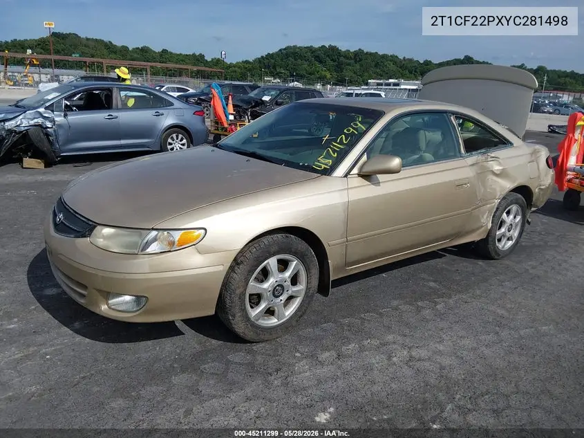 2000 Toyota Camry Solara Se V6 VIN: 2T1CF22PXYC281498 Lot: 45211299