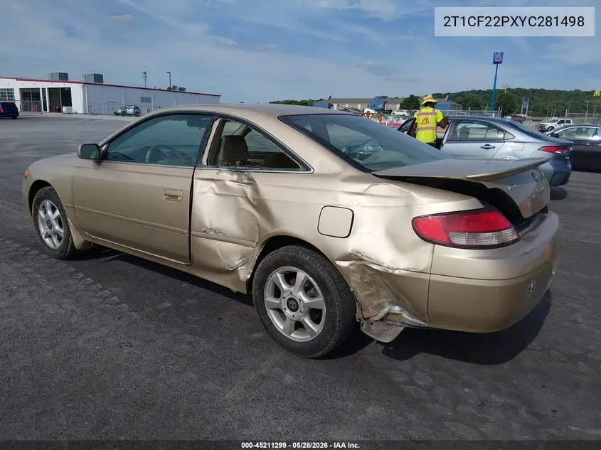 2000 Toyota Camry Solara Se V6 VIN: 2T1CF22PXYC281498 Lot: 45211299