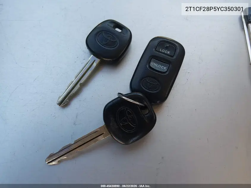 2000 Toyota Camry Solara Sle V6 VIN: 2T1CF28P5YC350301 Lot: 45430890