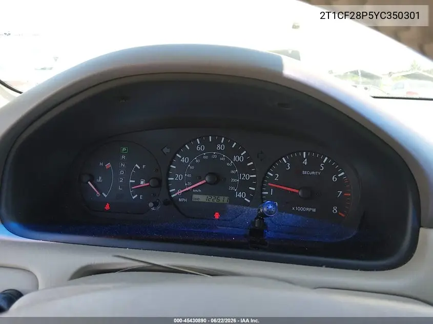 2000 Toyota Camry Solara Sle V6 VIN: 2T1CF28P5YC350301 Lot: 45430890