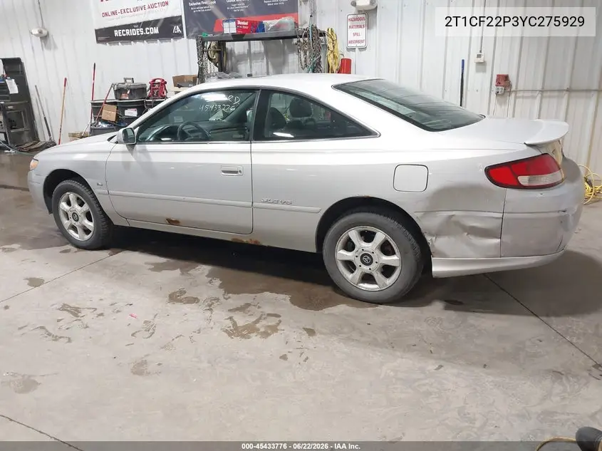 2000 Toyota Camry Solara Sle V6 VIN: 2T1CF22P3YC275929 Lot: 45433776