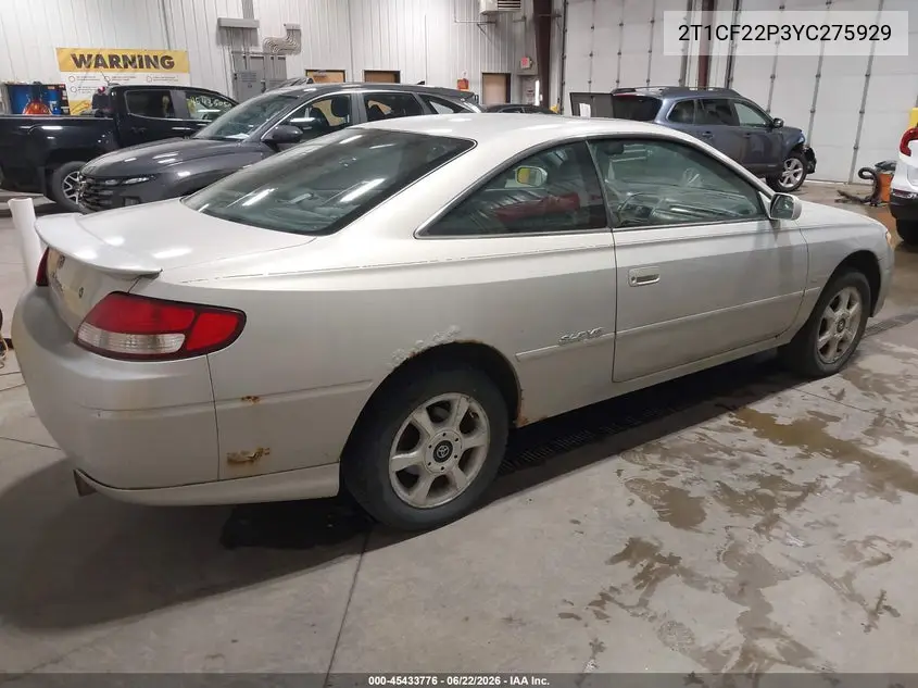 2000 Toyota Camry Solara Sle V6 VIN: 2T1CF22P3YC275929 Lot: 45433776